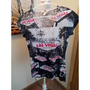Las Vegas Logo all over Print with Glitter Stud Bling Top-YMF USA Medium